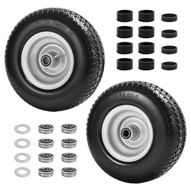 LTNICER (2-Pack) 11x4.00-5 Flat-Free Lawn Mower Tires and Wheels, 3.4" Centered Hub, 3/4" & 5/8" & 1/2" Bushings, Zero Turn Front Replacement