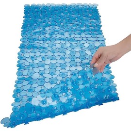 Non-Slip Pebble Bathtub Mat Black 16 W x 35 L Inches (for Smooth/Non-Textured Tubs Only) Safe Shower Mat with Drain Holes, Suction Cups for Bathroom - Colour: Clear Blue, Package Quantity: 1