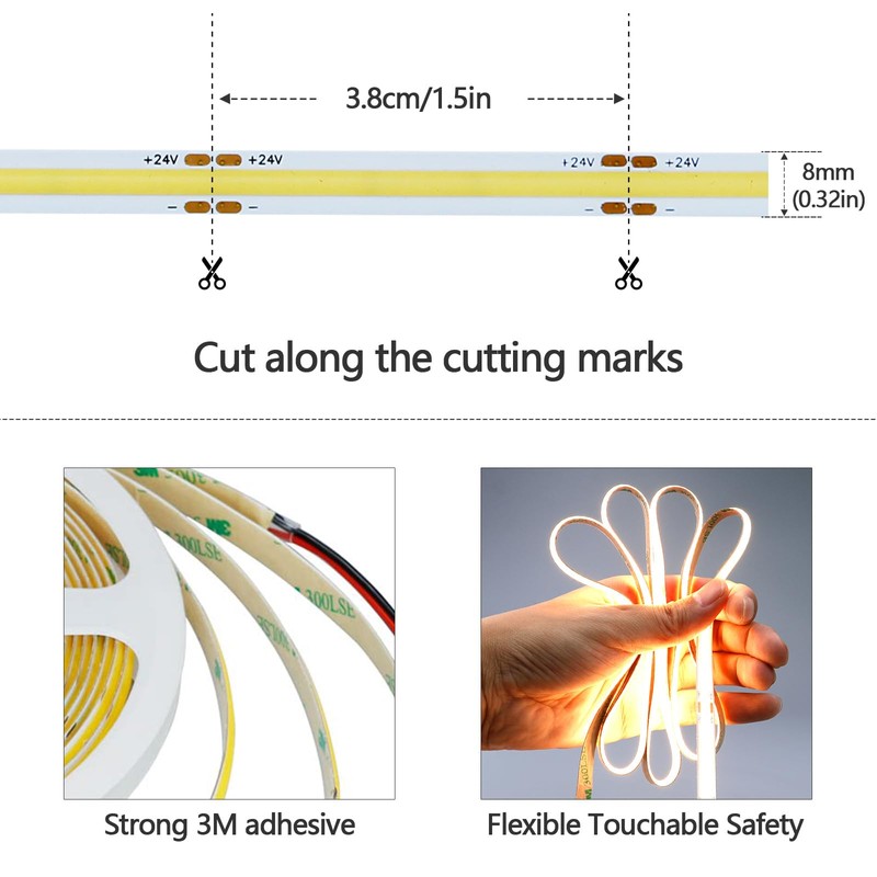 GOMING Motion Sensor COB LED Light Strip 32.8ft(10M) Warm White