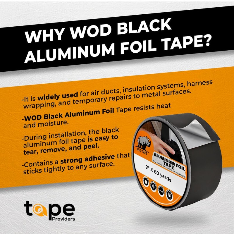 WOD AF-20A-B Black Matte Aluminum Foil Tape General Purpose Non