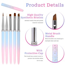 5Pcs Nail Polish Clean Up Brush Set, Manicure Nail Art Polish Remover Brush with Nail Liner Brush Professional Nail Detail Brush Nail Painting Tool for Nail Art Design & Polish Mistake Cleaning