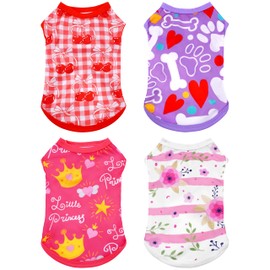 PET SHOW 4 Pack Dog Shirts for Small Doggies Female Tank Top Tee Red Pink T-Shirts Pets Sleeveless Vest Cats Kittens Girl Puppy Clothes (Small)