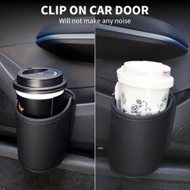 Koongloong 2PCS Car Cup Holder Clip on Door Back Seat Extra Drink Holders Water Bottle Beverage Organizer PU Leather Large Black