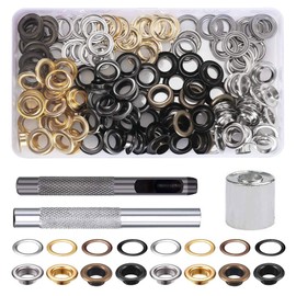 FOGAWA 200pcs Eyelet Punch Kit 10mm Grommet Kit Metal Grommets Eyelets and Punch Tarpaulin Repair Kit with 3 Grommet Setting Tool and Box for Fabric Leather Canvas Bags Shoes Clothes Belt Crafts