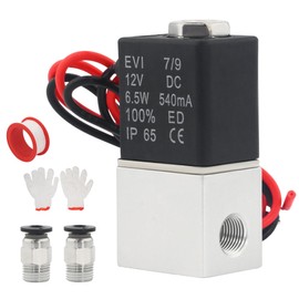GCESSOIRY 1/8" NPT 2 Way 2 Position Normally Closed DC 12V Electric Solenoid Air Valve, Includes of 2 Fittings, 1 Tape, 1 Pair of Gloves