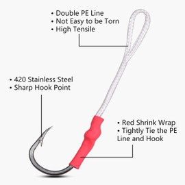 OROOTL Fishing Assist Hooks with Line - 60pcs Stainless Steel 420 Butterfly Jig Assist Hooks 1/0-10/0 Saltwater Slow Fast Jigging Assist Hook Vertical Jig Hooks Tackle