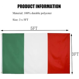 REIDFERR Italy Flag 3x5 Ft Outdoor - Vivid Color Fade Proof Polyester Italian Flags with 2 Brass Grommets (Italy Flag)