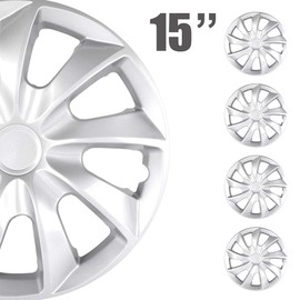 ECCPP 4PC Set 15 inch Silver Hubcap Wheel Cover OEM Replacement Full Lug Skin Durable - Modern & Stylish Auto Tire Replacement Exterior Cap - Snap On Hubcap