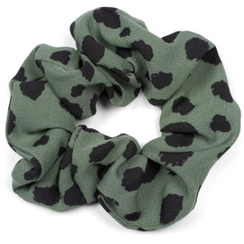 styleBREAKER Women XXL Hair tie with dalmatian dots pattern in animal print style, elastic, scrunchie, plait rubber 04027033, color:Green