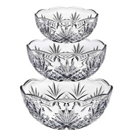 Godinger Bowl Set for Salad, Serving, Mixing, Dublin Crystal Collection - Set of 3
