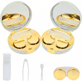 FELIBAY 2팩 마블 콘택트렌즈 케이스 올인원 여행용 보관 키트(골드) [Rose Gold +] FELIBAY 2-Pack Marble Contact Lens Case All-in-One Travel Storage Kit (Gold) [Rose Gold +]