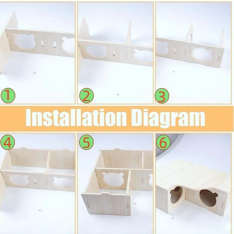 Zpeiran Wooden Hamster House,3 Chamber Hamster Hideout Cage Hamster Hide