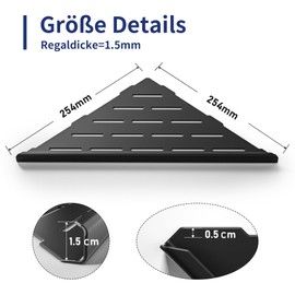 Bernkot Shower Cubicle Corner Shelf 254 mm Matte Black 304 Stainless Steel Recessed Corner Shelf Bathroom Shower Shelf for Tiled Wall No Drilling