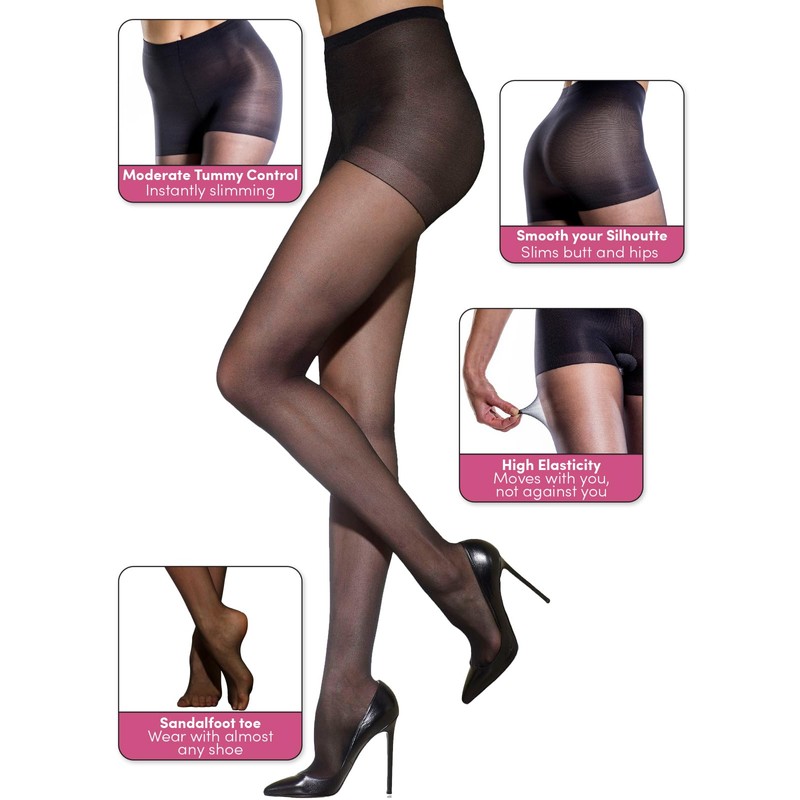 Silkies Women's Control Top Pantyhose with Run Resistant, Light Support