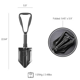 iChewie - Folding Emergency Shovel - Survival Entrenching Tool with Wood Saw Edge and Tactical Carry Case - 22.64" / 57.50cm, Black