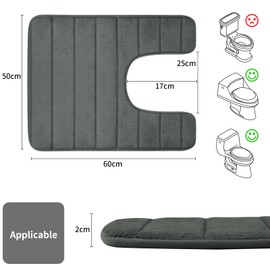 LUSCHEER Absorbent WC Toilet Rug Non-Slip U Shape Pedestal Mat Bath Mat, Extra Soft Memory Foam Bathroom Toilet Mat for Floor, Quick-drying Machine-Washable, 50 x 60 cm, Grey