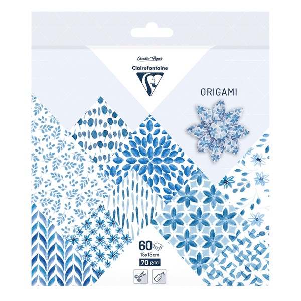 Clairefontaine - Ref 95349C - Origami Paper (Pack of 60 Sheets) - 15 x 15cm in Size, 70gsm Paper, Printed Design on Front & Plain Backs - Shibori Patterns