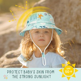 Toddler Bucket Sun Hat Boy Girls Hats Adjustable Wide Brim Kids Beach Summer Caps Blue Whale 4-6 Years