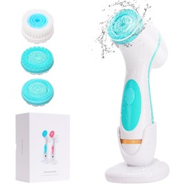 Cepillo de limpieza facial, exfoliante impermeable de doble rotación con 3 cabezales de cepillo y 2 velocidades ajustables, cepillos faciales exfoliantes recargables para limpieza y cuidado de la piel