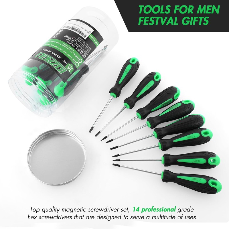 LOZAGU 14pcs Mini Hex Screwdriver Set, Metric(0.9mm-3mm) SAE(0.035"-1/8) Hex Allen