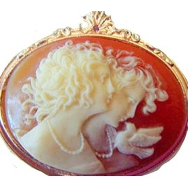 Brooch, Unisex Classical Two Sisters Rose Gold Plated Acrylic Cameo Pin + GIFT BAG