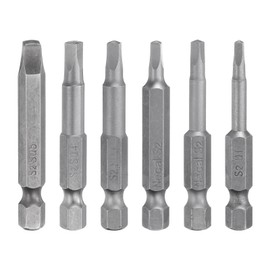 HARFINGTON 6pcs Square Screwdriver Bit Set SQ1.0/SQ2.0/SQ2.74/SQ3.0/SQ4.0/SQ5.0 S2 Steel 1/4" Hex Shank 2.56" Length Magnetic 4 Point Head Power Drill Bits