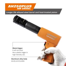 UW-AH250P Long Barrel Air Hammer Kit with Quick Change Retainer and 4 Chisels, 3-5/8 Inch Stroke, 2200 BPM, Light weight (AH250P - Long Barrel)