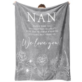 Niyewsor Gifts for Nan, Flannel Blanket Nan Gifts from Grandchildren, Mothers Birthday Day Gifts for Nan, Nanny, Nana, Grandma, Nan Christmas Birthday Gifts (50x60in Gray)