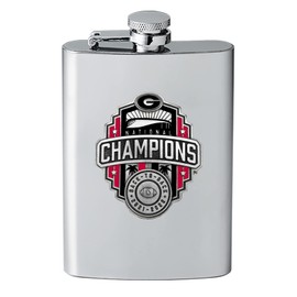 Heritage Pewter Georgia Bulldogs 2022 National Championship Flask | 8 Ounce Liquor Flask Container - Stainless Steel | Intricately Crafted Metal Pewter Alma Mater Inlay