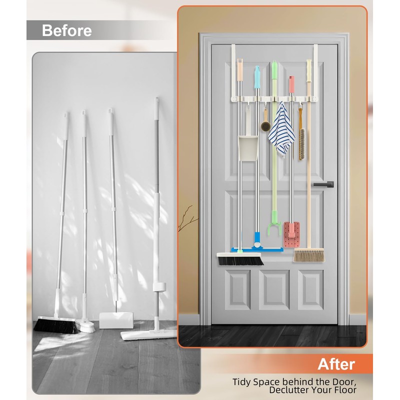 Broom Holder Over The Door Drilling Free Mop and Broom