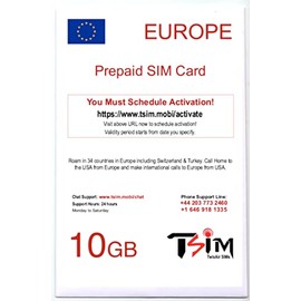 SIM Card for Europe Travel 28Days Holiday with CallHome & Hotspot Tethering. Unlimited Local Calls + 50 Minutes to USA. Auto-Activating. 5G Enabled. Roam in 34 Countries incl Switzerland, Turkey