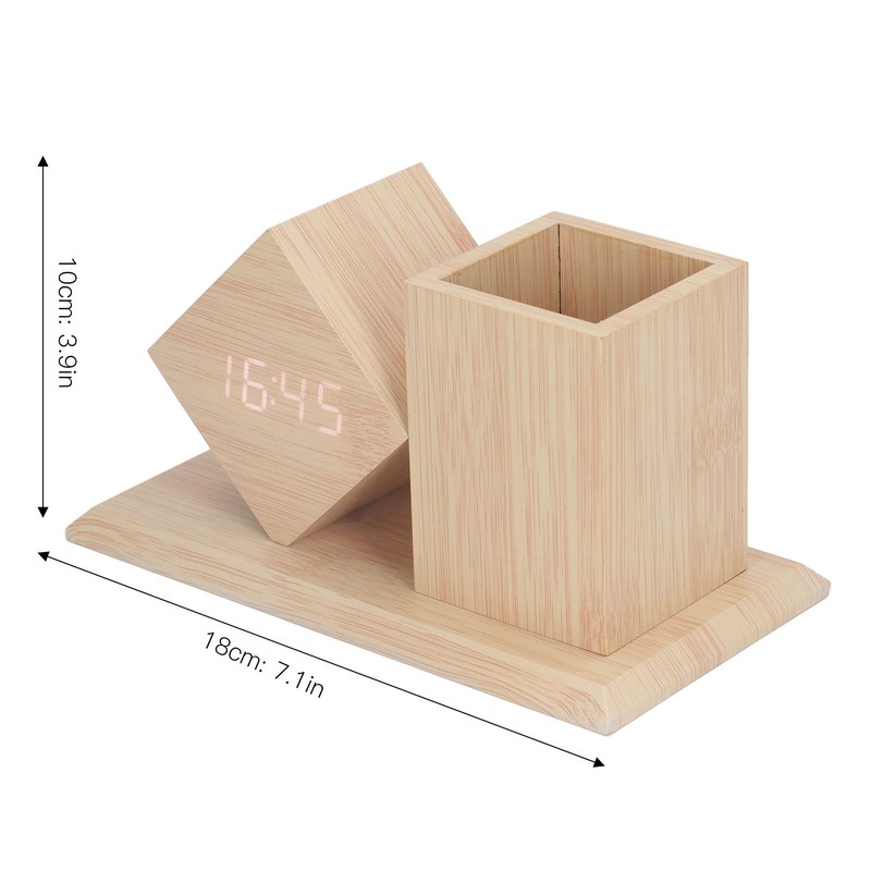 Pen Holder Clock Voice Control HD LED Display USB Battery