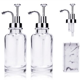 Camedo Home Soap Dispenser with Rustproof ABS Pump 2-Pack Gift Set, 11oz Thick Clear Glass Bottles Lotion Dispensers for Bathroom, Kitchen Accessories (Clear (3 Pump))