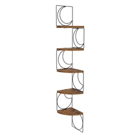 PHAREGE 5 Tier Moon Phase Corner Shelves Brown Black, Rustic Storage Shelves for Bedroom Kitchen Bathroom Living Room