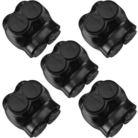 Saysurey 5 Pcs Insulated Multi Cable Connectors 2 Port Single Entry Splice Electrical Power Connector Black Interconnect Terminals Pre Filled (1/0-14 AWG Wire Range)