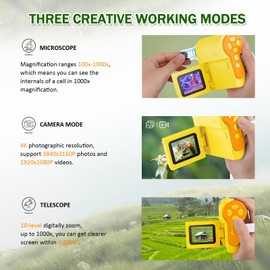 Barchrons Microscope for Kids, 1000X Pocket Handheld Microscope with 6 Adjustable LED Lights, 2'' LCD Screen Mini Microscope USB to PC for Kids 8-12, 32GB SD Card Including Back to School Supplies