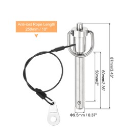 uxcell 1 Pcs Quick Release Pin, 3/8" x 2"(Dia. x L) Push-Button Ball Locking Pin 304 Stainless Steel Ring Handle Locking Pin with Wire for Audio Bimini Top Marine, Silver