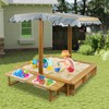 Gowoodhut Wooden Sandbox Outdoor Backyard,Kid's Large Sand Box with Retractable