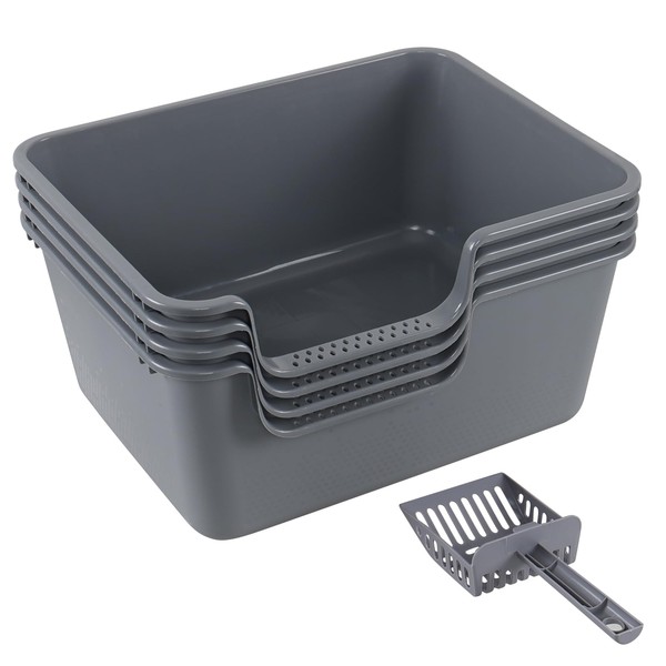 Utiao 4-Pack Plastic Open Top Cat Litter Box, Cat Litter