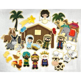 Story Time Felts Nativity Felt Board Figures Set Birth of Baby Jesus Christ Flannel Board 29 Pieces Bible (Figures & Background)