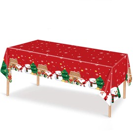 YEIUZPT 137 * 274cm Christmas Tablecloth Christmas Plastic Tablecloth, Red Rectangle Disposable Party Table Cloth For Christmas Party Decor, Winter Holiday Home Decorations