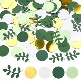 Confetti Pack of 6000 Colourful 50 g, Birthday Confetti Multicoloured Round Scatter Decoration, Paper Confetti for Birthday Wedding Party Decoration (Gold and Green, 2.5 cm)