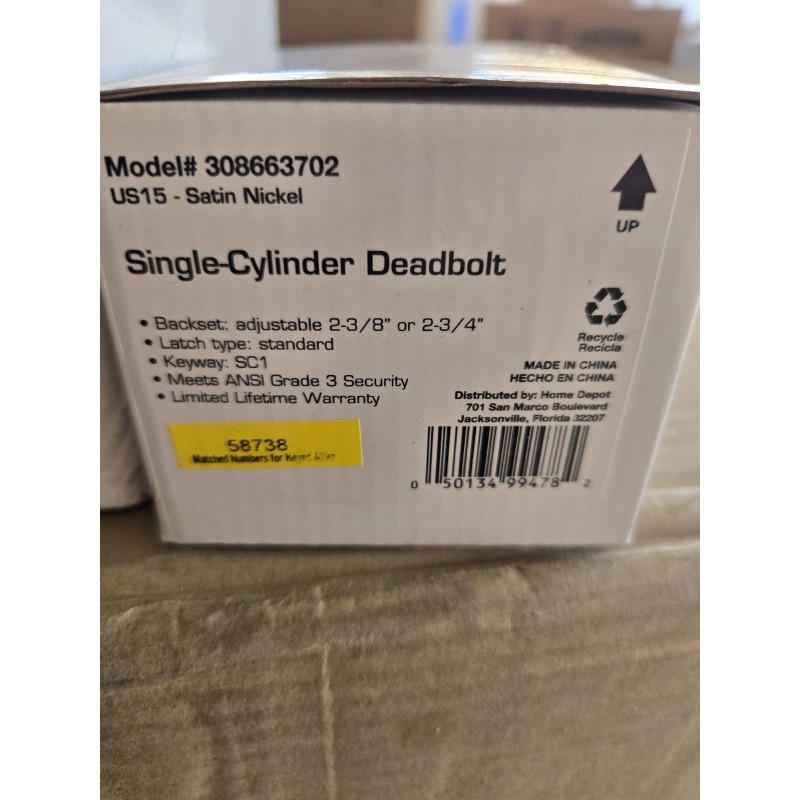 Defiant Single Cylinder Satin Nickel Deadbolt US15