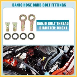 REPAIROCK Banjo Bolt M10x1 10mm Banjo Hose Barb Bolt Fittings Brake Line Fitting Adapter with Copper Washers for Motorcycle Car (Set of 2) Auto Replacement Parts
