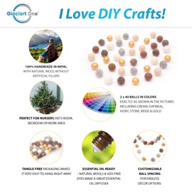 Glaciart One Christmas Decoration Felt Ball Garland (2 Pcs) - Decor for Christmas, Birthday, Wedding Parties - 8-Foot Decorative String with 40 Balls (2.5 Centimeter) - NZ Wool, Hand-Felted in Nepal