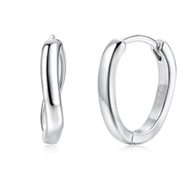 Loutade Hoop Earrings 925 Silver Small 925 Sterling Silver Oval Twisted Hoop Earrings with 5A Cubic Zirconia, Hypoallergenic Earrings Silver 925 Sleeping Cartilage Hoop Earrings, CZ Lightweight Silver