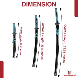 Armory Replicas Set of 3 Japanese Replica Swords Katana, Wakizashi, Tanto with Display Stand - Blue