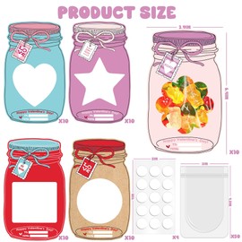 Mason Jar Valentines Day Cards - 50PACK Valentine Mason Jar Cards for Kids, Candy Valentines for Class, Cute Kids Valentines Day Cards with Candy Bags or Small Valentines Day Gifts for Kids School