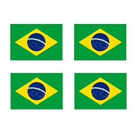 4 x Brazil Flag Iron on Screen Print Fabric Applique Machine Washable Transfer Brazilian Team Support