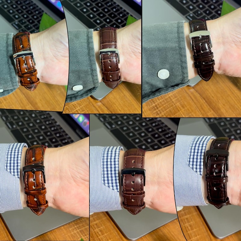RBIPO Genuine Leather Watch Strap, Alligator Grain Quick Release Replacement